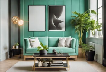 accessories featuring stylish plants coffee frame room poster wood mint living green home sofa decor elegant adds touch paneling mock shelf Modern table black