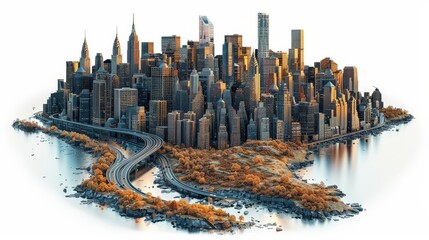 Fototapeta premium 3D illustration of a street advertisement Separated city streets City skyline with isolated land