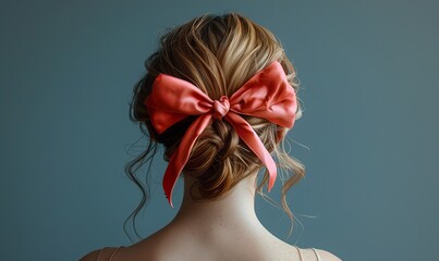 Naklejka premium Woman With Red Bow in Hair