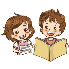 children reading a book