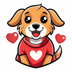 Fototapeta premium dog with heart t shirt vector illustration, love cat sticker