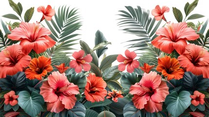 Tropical plants wallpaper design on white background - obrazy, fototapety, plakaty