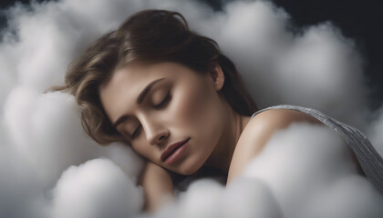 Dreamy Serenity: Woman Sleeping on a Cloud