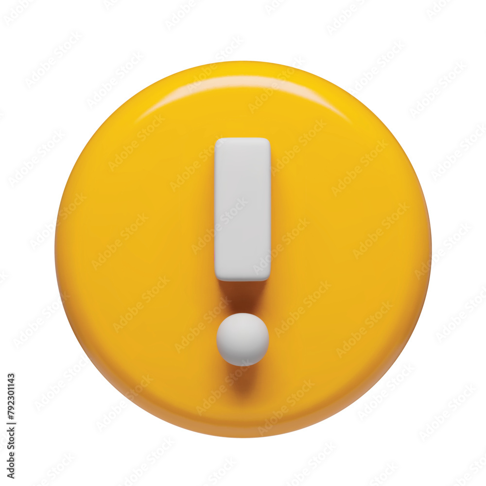 Poster white exclamation mark symbol in yellow glossy circle. exclamation icon with 3d effect. warning atte