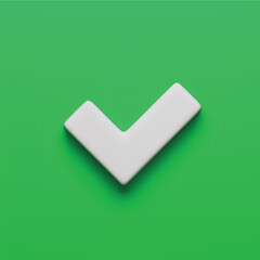 3D realistic white right check mark sign on green. Yes or correct check mark. Validation, approved concept, safe account, confirmed transaction three-dimensional vector