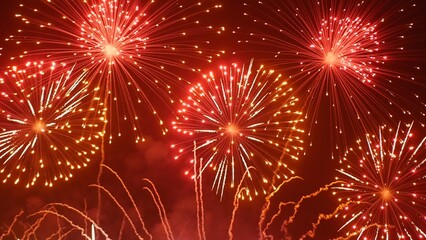 Red Firework celebrate anniversary happy new year 2024, 4th of july holiday festival. red firework in night time celebrate national holiday. Countdown to new year 2025 festival party time event