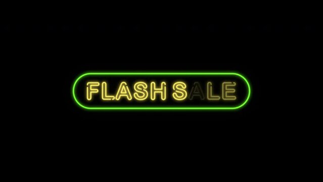Flash sale neon text animation on black background. 4k video