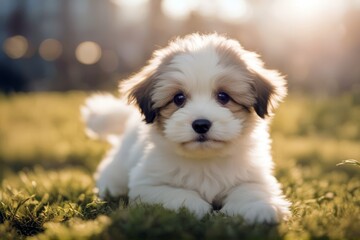 'havanese puppy dog bichon meadow breed nature garden hair pet grass playful small spring portrait friends summer sweet play pedigree beautiful cute animal doggy charming cheerful baby sitting'