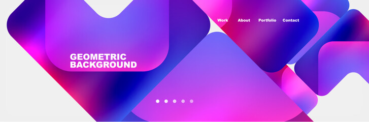 A modern geometric background with circles in shades of purple, azure, and electric blue on a white backdrop. The closeup view highlights the material properties and futuristic technology vibes