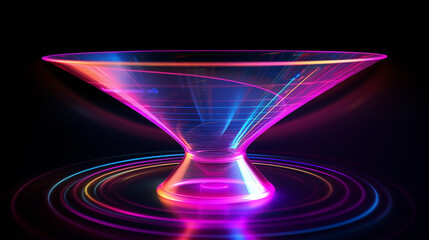 A futuristic holographic funnel visualization with futuristic elements and neon accents, providing a glimpse into the future of marketing