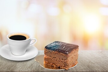 Tradition tasty dessert with cream and cup of coffee