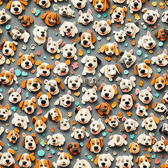 3D dog, seamless pattern, created from AI. - obrazy, fototapety, plakaty