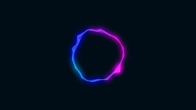 Animated neon pink and blue chaotically rotating sphere frame. Random plexus of lines. Flexible circular wave pattern. space body. Intro for logo, computer download, presentation, technology. 4к  
