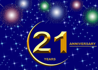 21 anniversary. golden numbers on a festive background. poster or card for anniversary celebration, party