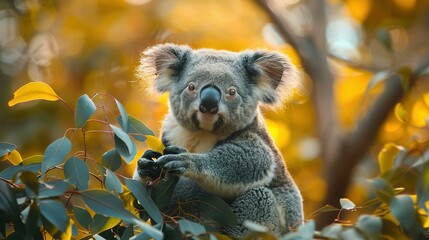 Naklejka premium Leafy Banquet: Koala Bear Serenity in 4K Resolution