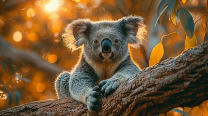Naklejka premium Koala Wonderland: Branch Dweller in 4K Splendor