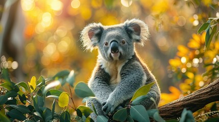Fototapeta premium Leafy Banquet: Koala Bear Serenity in 4K Resolution