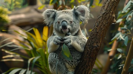 Fototapeta premium Leafy Banquet: Koala Bear Serenity in 4K Resolution