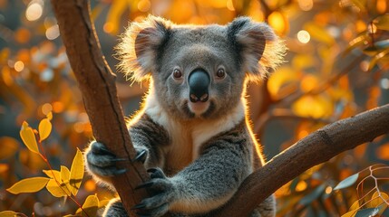 Naklejka premium Arboreal Serenity: Koala Bear Dining in 4K Brilliance