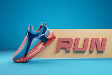 3d illustration   blue new sports sneakers  on a huge foam sole, sneakers in an ugly style. Fashionable sneakers.