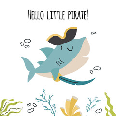 Shark little pitate cartoon vector illustration