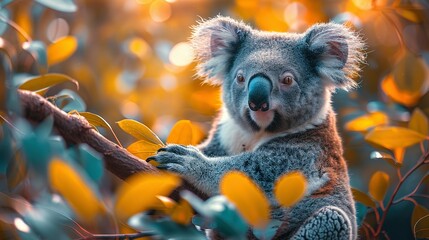 Naklejka premium Canopy Comfort: Koala Bear Feasting - 4K Delight