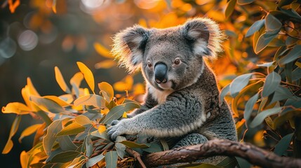 Naklejka premium Leafy Haven: Koala Bear Relaxation in 4K Clarity