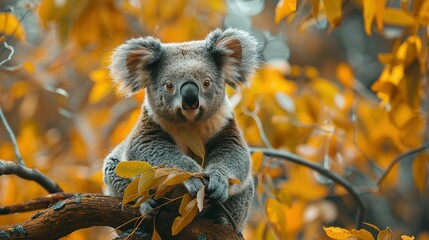 Naklejka premium Leafy Haven: Koala Bear Relaxation in 4K Clarity
