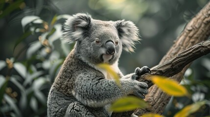 Majestic Koala: Tree Perch and Leaf Feast - 4K Background