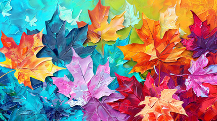 Background with colorful maple leaves. Oil painting. Concept of Autumn.