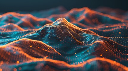 Digital representation of dynamic orange waves with a dark background, creating a futuristic ambiance.