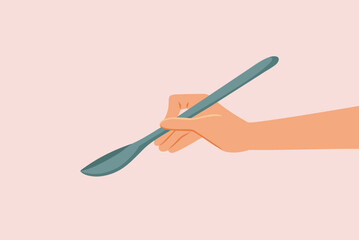 Hand Holding a Spoon Vector Cartoon illustration Background. Cook giving a prepared dish for a taste try
