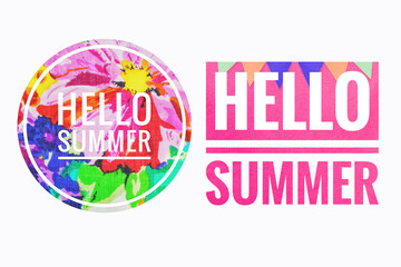 Hello summer banner on white background, Colourful hello summer logo