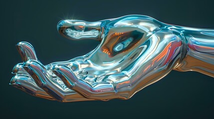 Polished Silver Hand Sculpture with Serene Gradient Background