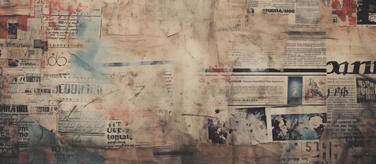 Newspaper or magazine paper grunge vintage urban landscapes. old aged pattern texture background retro style. wrapping old unreadable text paper. Space for text fabric design - obrazy, fototapety, plakaty