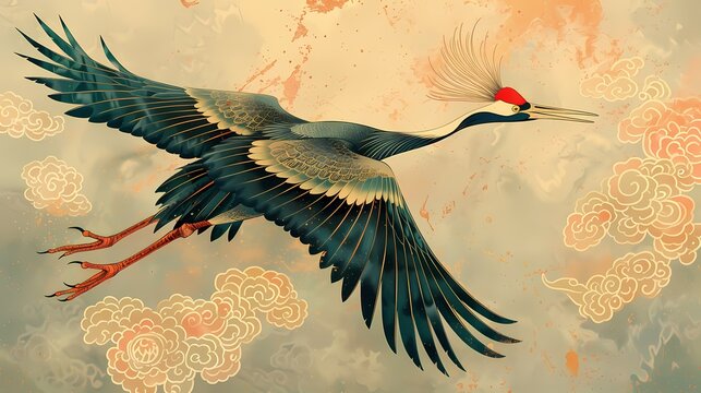 Traditional flying crane illustration poster background