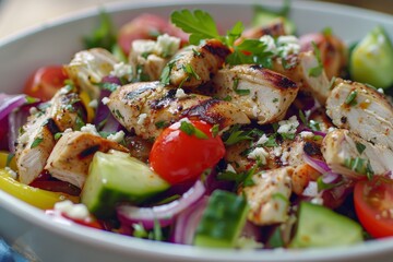 Close up of Greek chicken salad