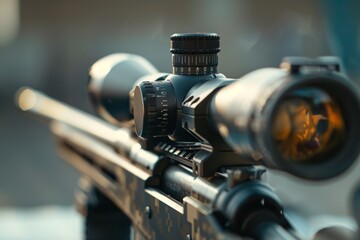 Close up of scope on sniper s rifle