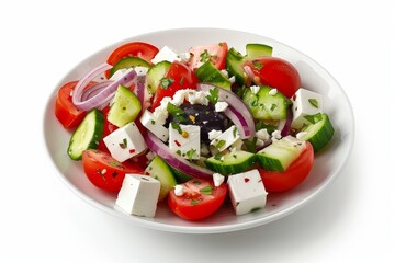 Closeup of Greek Salad isolated on white