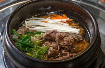 View of the bulgogi soup, a traditional Korean food