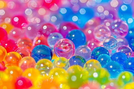 Close up water beads abstract background Hydrogel balls texture or colorful orbeez wallpaper