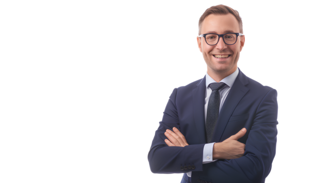 Businessman smiling with arms crossed isolated on a transparent background