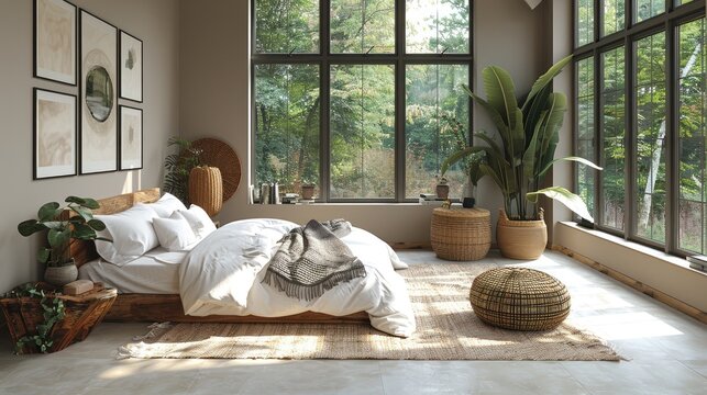 Scandinavian-inspired D?cor: Influenced by Scandinavian design principles, the room features simplicity, functionality, and natural elements. stock image