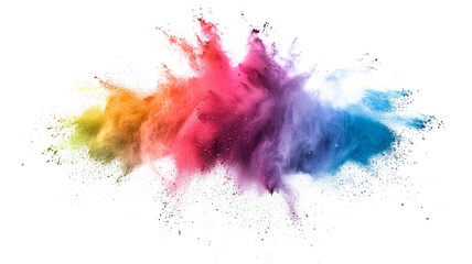 Colorful rainbow holi paint color powder explosion isolated on a transparent background