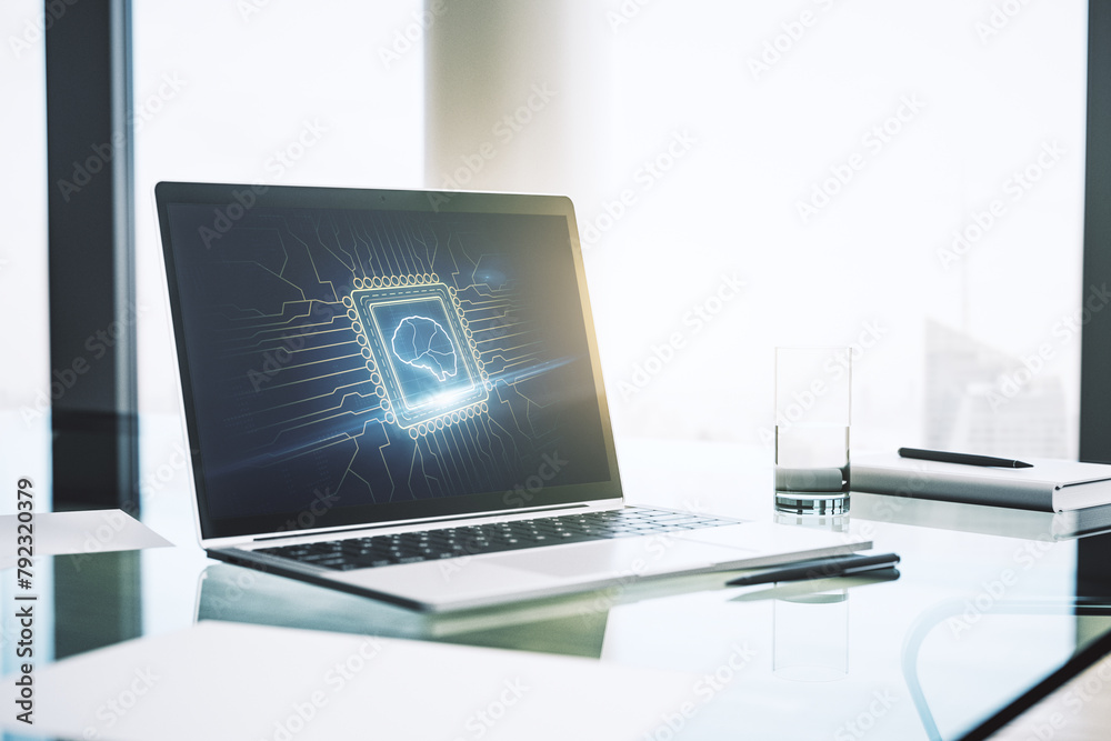 Leinwandbilder modern computer monitor with creative artificial intelligence symbol. neural networks and machine le