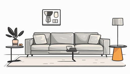 Minimalist Doodle of a Cozy Living Room Interior with Modern Furniture
