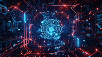 Fototapeta premium Abstract futuristic electronic circuit technology background AI generated