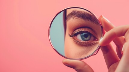 A woman looking through magnifying glass. - 792320911