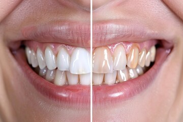 Obraz premium Flawless smile with veneers and ceramic crowns Dental clinic patient gets restoration treatment Old woman undergoes whitening procedure