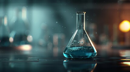 An Erlenmeyer Conical Flask With Solution In A Chemistry Laboratory. - 792321327